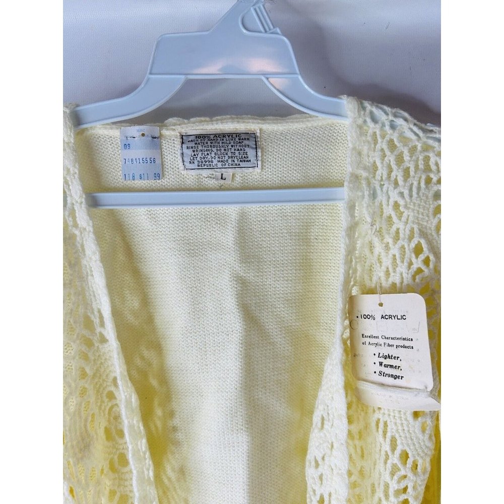 NOS VTG 70s Crochet Knit Wrap Belted Cardigan Sweater Hippy Y2K - Picture 2 of 7